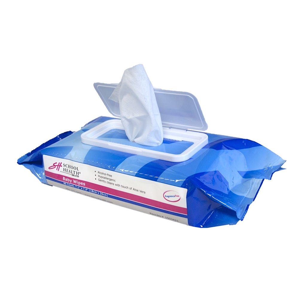 School Health Baby Wipes, Fragrance Free, 80/Pack