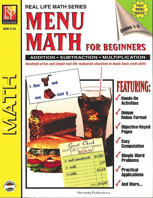 Menu Math for Beginners Activity Book