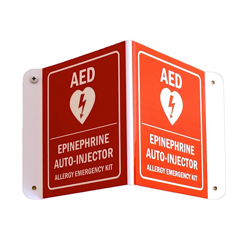 Allergy Emergency Kit 3D Epinephrine/AED Wall Sign W/Arrow