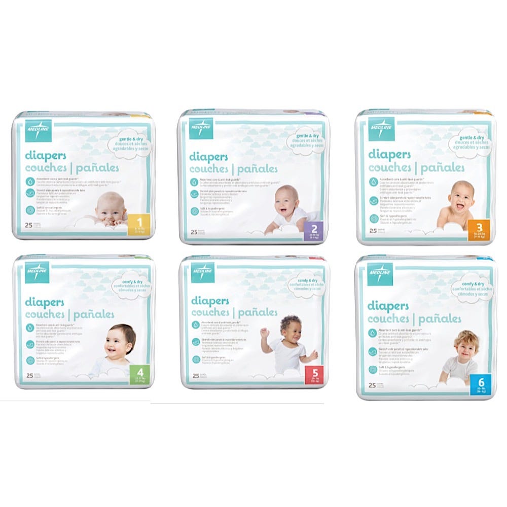 Medline Baby Diapers in Bags