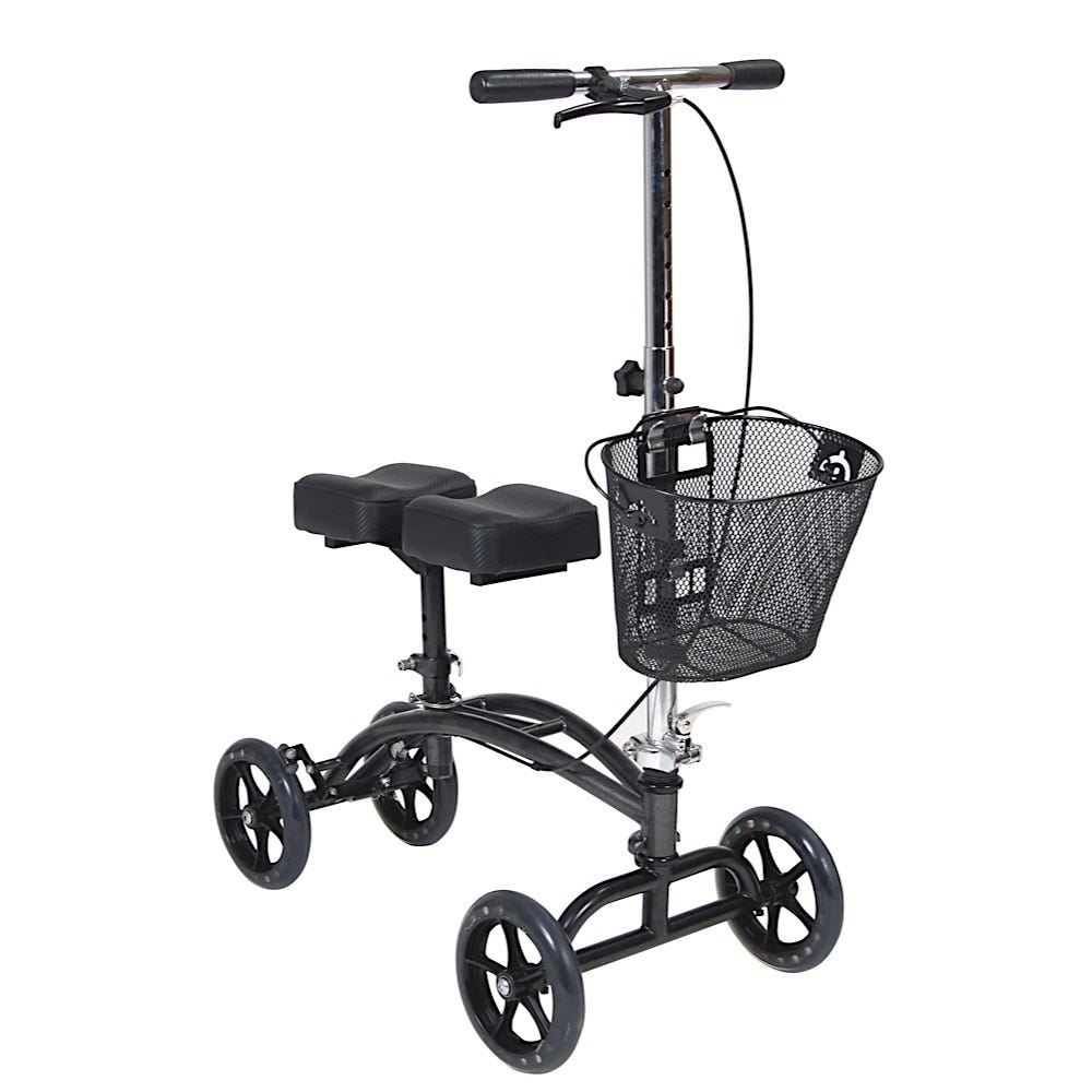 Steerable Knee Walker with Dual Pad and Basket