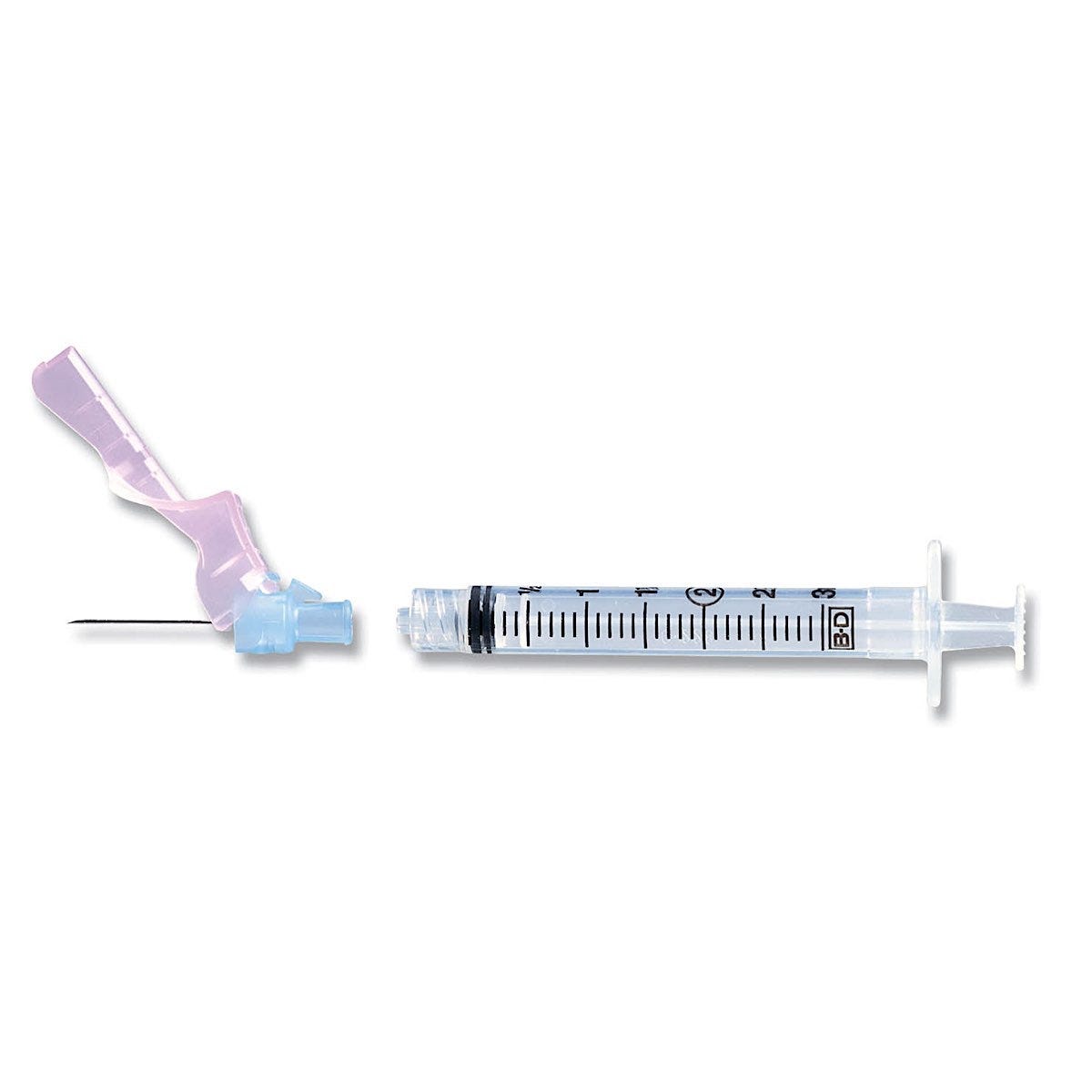 BD Safety Syringe w/Needle, 22G x 1" - 50/box