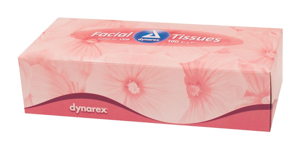 Facial Tissue, 100 Sheets/Box, Sheet Size 8" x 7"