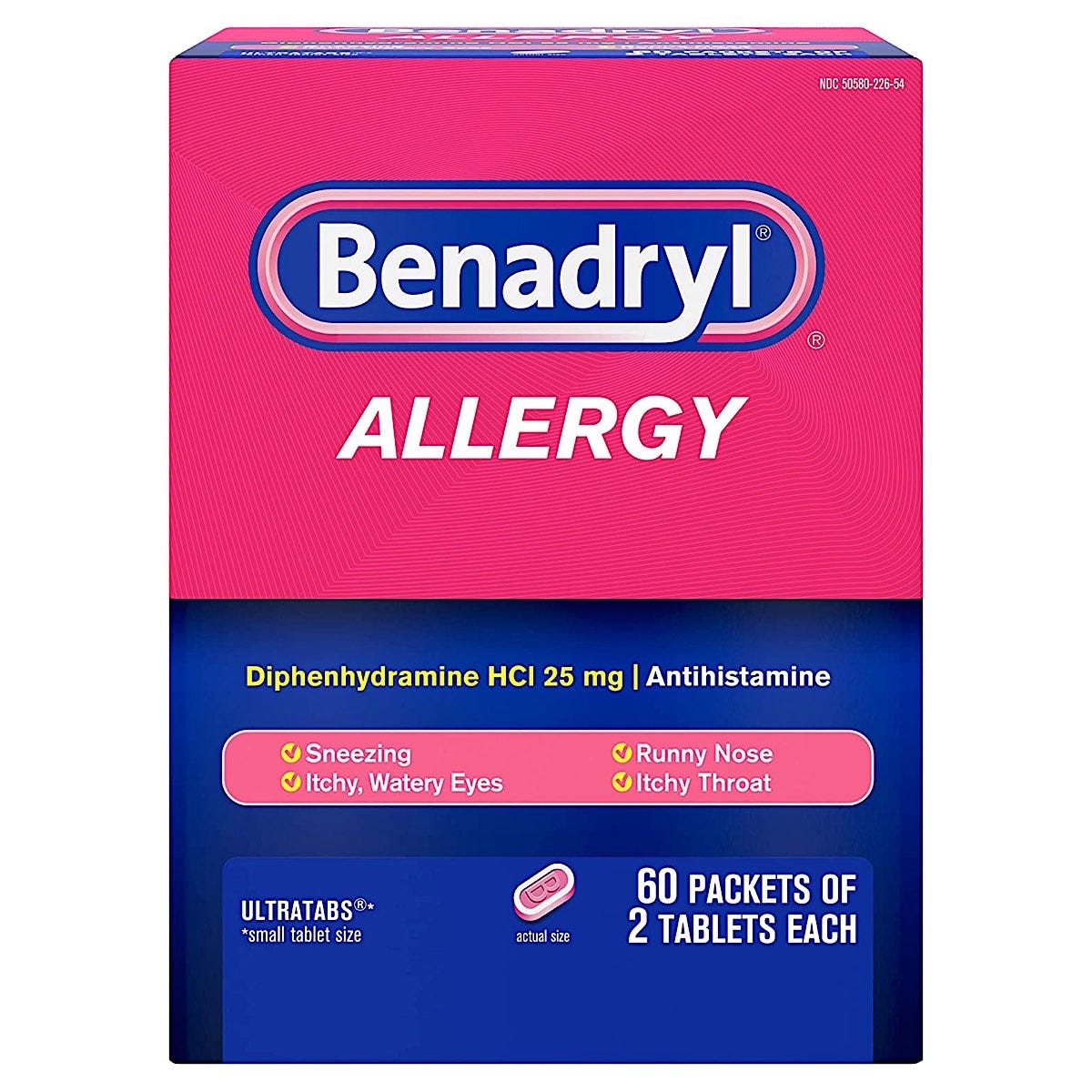 Benadryl Ultratabs Go Packs, Allergy Medicine Tablets, 60 Packets of 2 Tablets