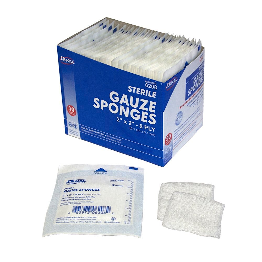 Dukal Sterile Gauze Sponges, 2" x 2" 8 ply, 50 packs of 2