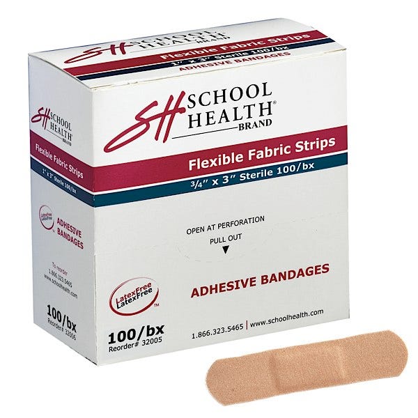 School Health Adhesive Bandages, Flexible Fabric, 3/4" X 3"  100/Box