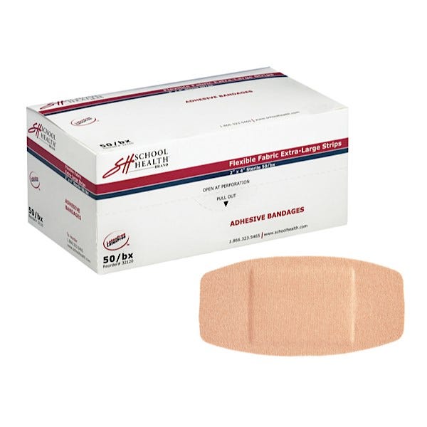 School Health Adhesive Bandages, Extra-Large Flexible Fabric, 2" X 4"  50/Box