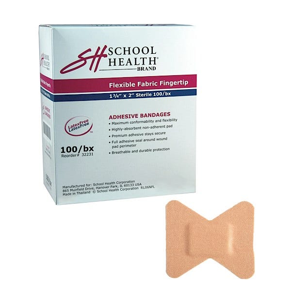 School Health Adhesive Bandages,  Flexible Fingertip, 1-3/4" X 2" 100/Box