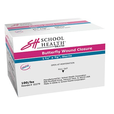 School Health Adhesive Bandages, Medium Butterfly, 1-3/4" x 3/8" 100/Box