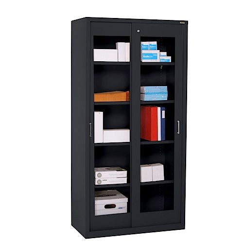 Sandusky-Lee Clearview Sliding Door Storage Cabinet 36"Wx18"Dx72"H - Black