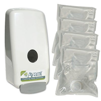Avant Foaming Fragrance-Free Instant Hand Sanitizer Package - (4) 1,000 ml Avant refills and a dispenser
