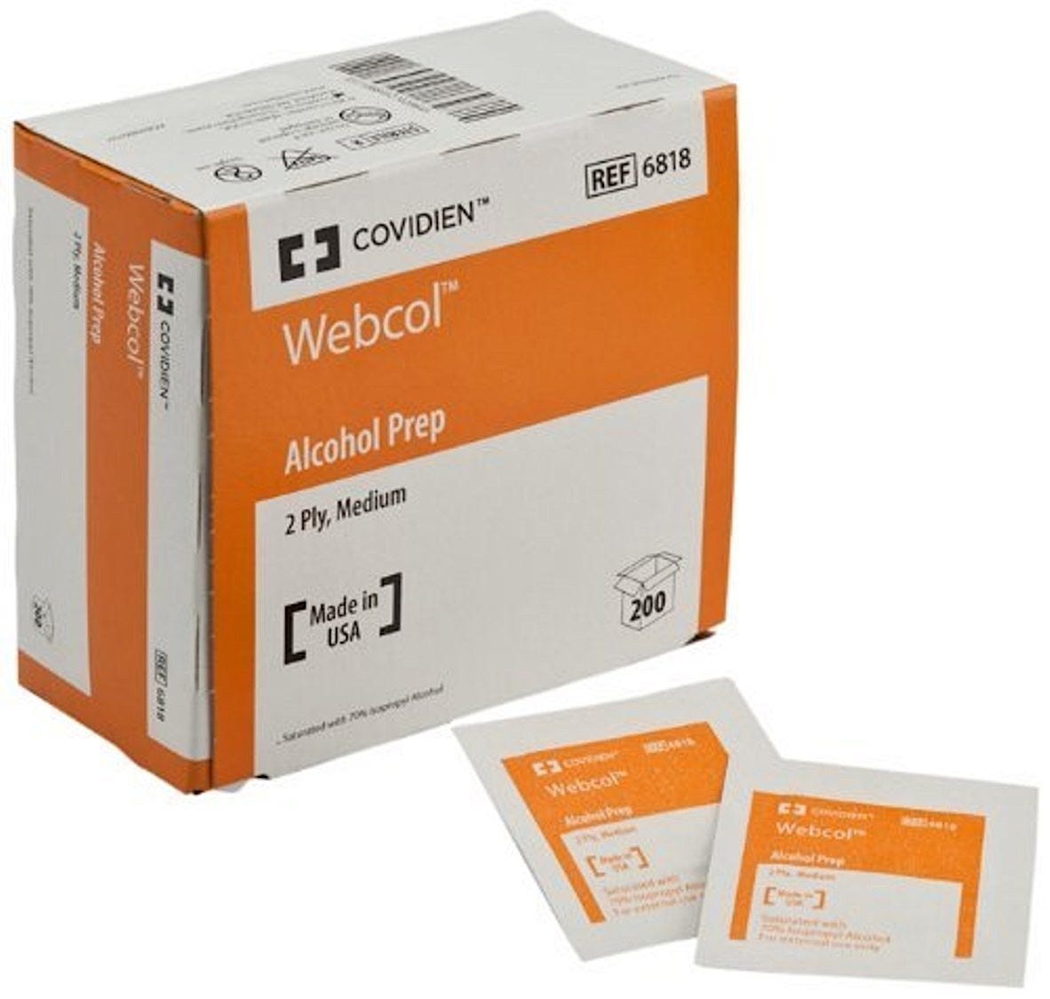 Webcol Alcohol Prep Pads, Medium 200/bx