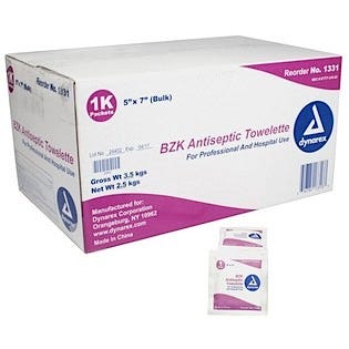 BZK Antiseptic Wipes, Bulk, 1,000/cs