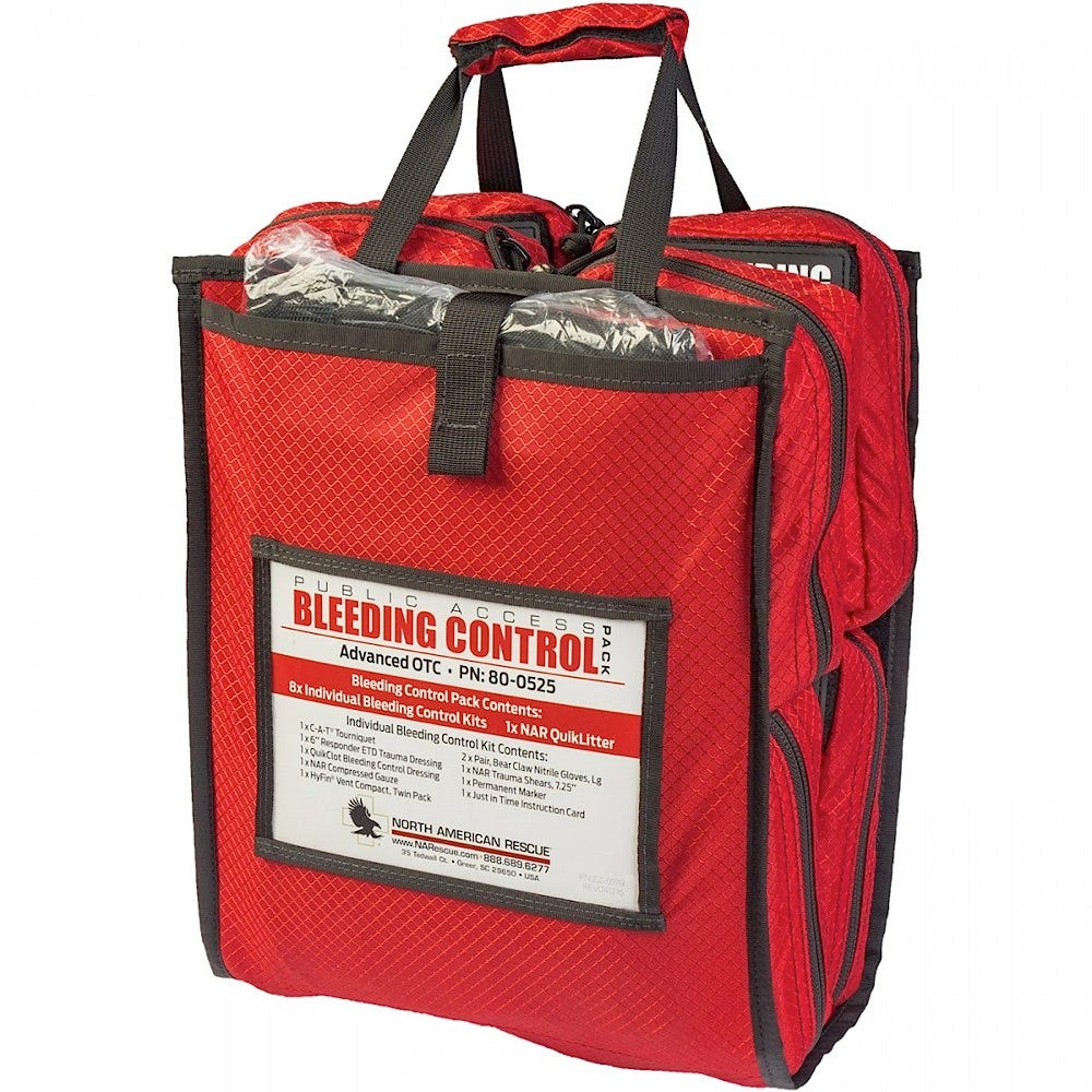 North American Rescue Public Access Bleeding Control Bag with 8 Advanced BCD kits in Nylon Bags