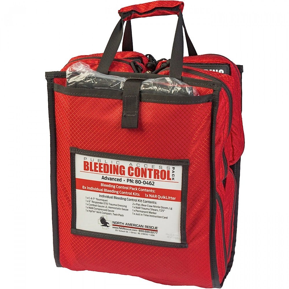 North American Rescue Public Access Bleeding Control Bag with 8 Advanced kits in Nylon Bags