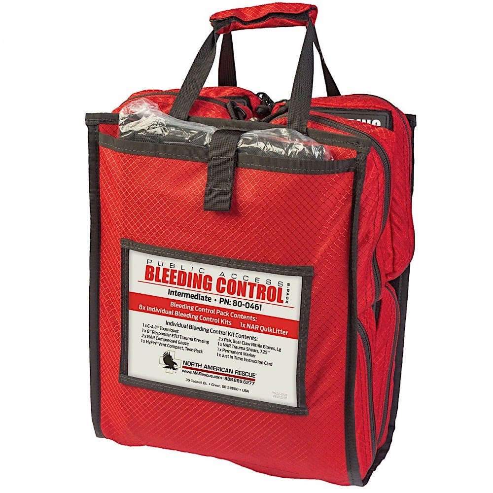 North American Rescue Public Access Bleeding Control Bag with 8 Intermediate kits in Nylon Bags