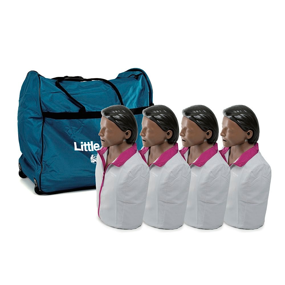 Laerdal Little Anne CPR Manikin Four-Pack - Brown Skin with 24 Pack of Disposable Airways