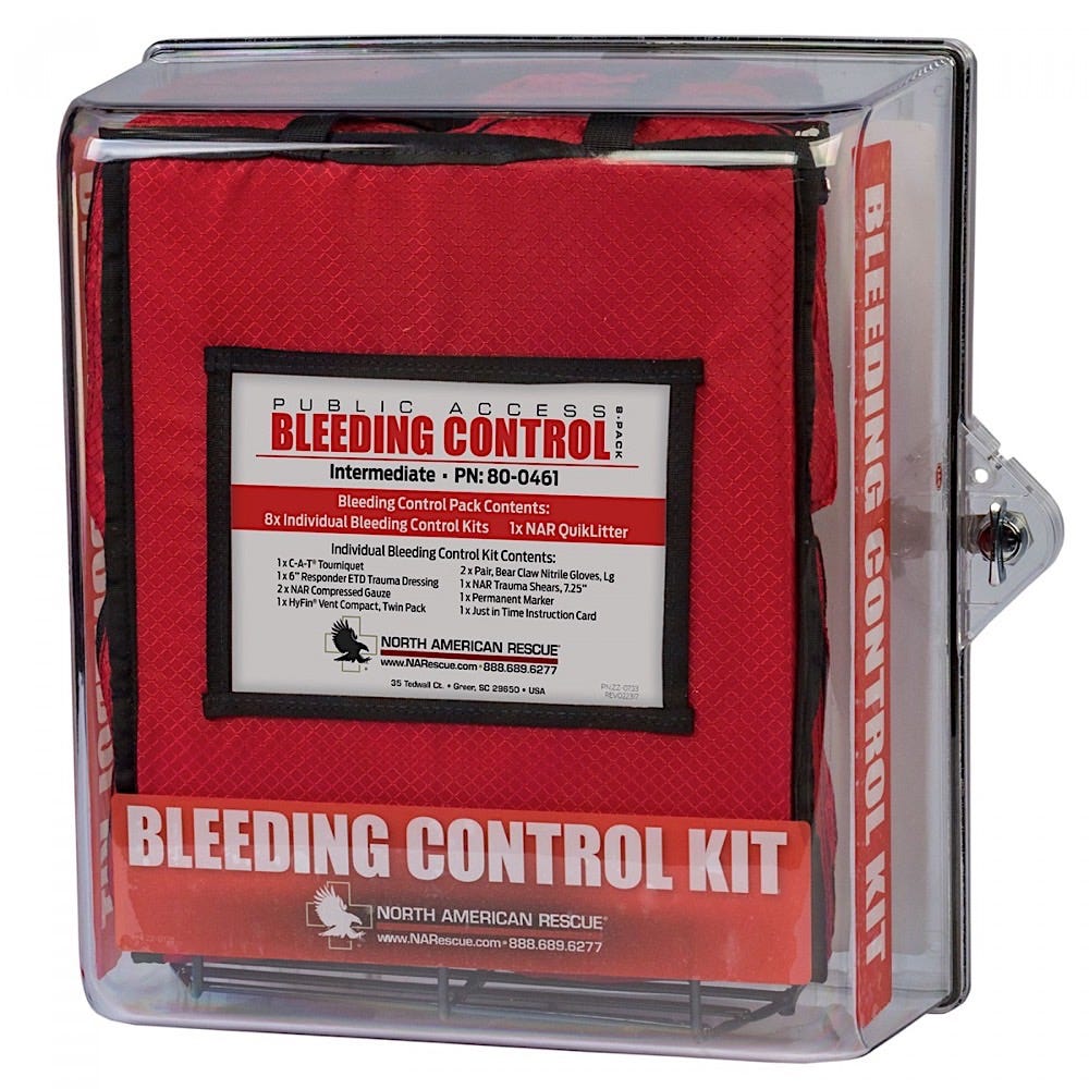 North American Rescue Public Access Bleeding Control Station with 8 Intermediate kits in Nylon Bags