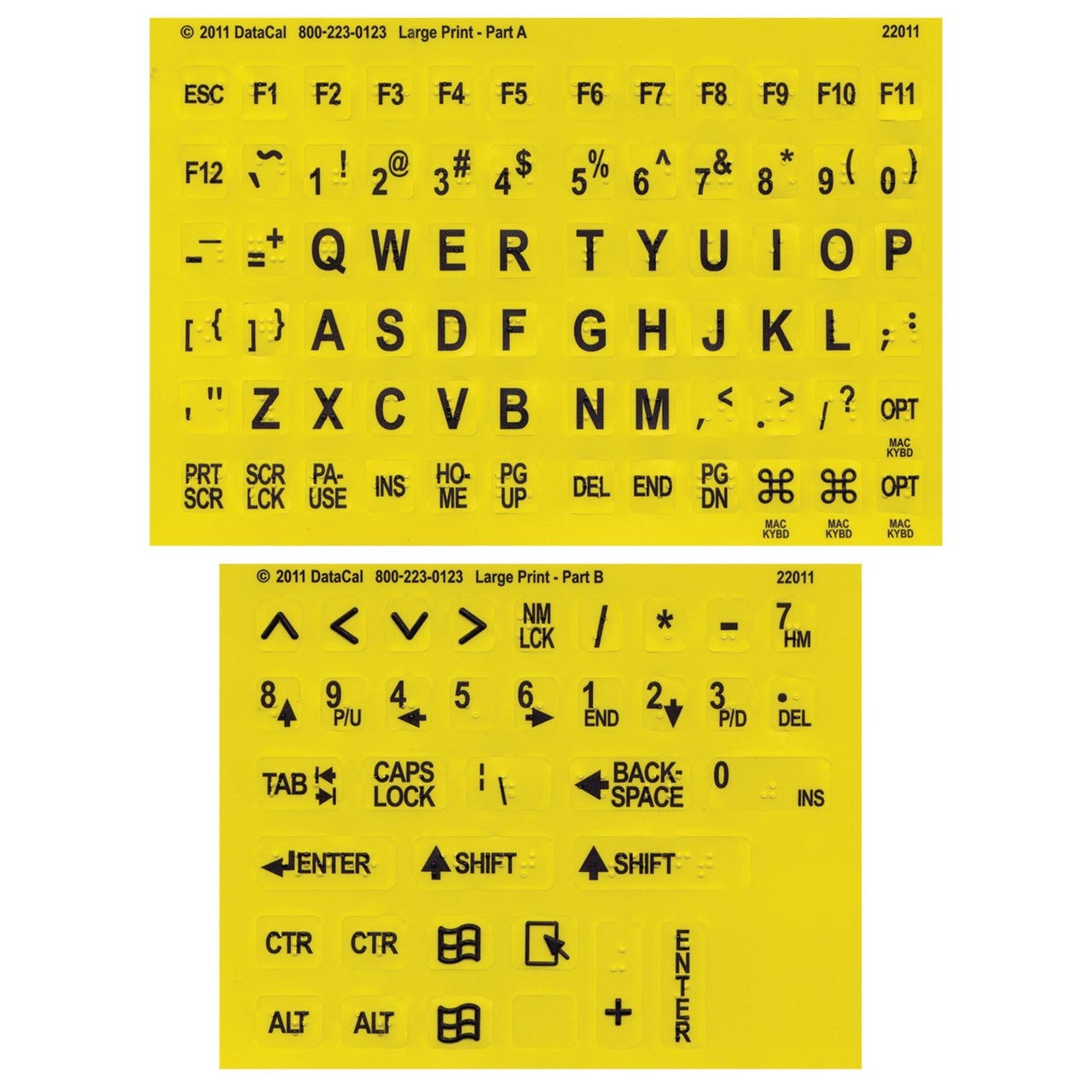 Large Print Braille Keyboard Labels Black on Yellow