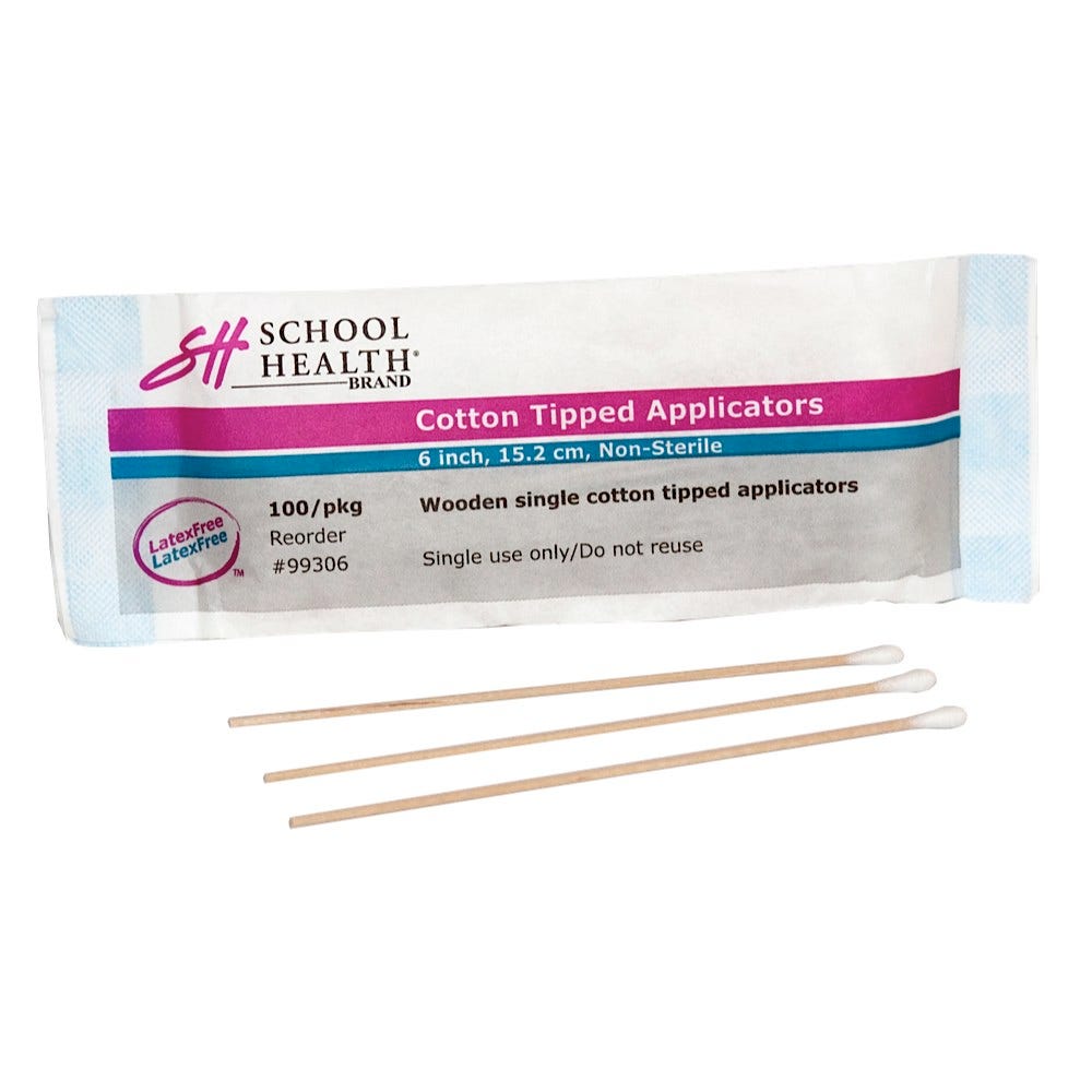 School Health Cotton-Tipped Applicators, 6" Length    100/Package
