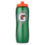 front view of a 32 oz. green Gatorade squeeze bottle with an orange Gatorade screw top lid. thumbnail