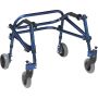view of the extra small nimbo posterior walker with 5 inch soft rubber wheels; front wheel swivel lock; one directional rear wheels; walker features height adjustable frame for growth. thumbnail