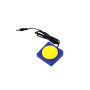 Square switch with yellow button attached to black cord. thumbnail