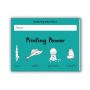 Close view of handwriting without tears, printing power workbook with a turquoise cover for second grade students. The activities combine handwriting instruction with punctuations, paragraphs, poems, and language arts for practice.  thumbnail