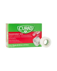 SKU 1036744 Front View of Green and Red color CURAD Transparent Plastic Medical Tape 1”x10 yds 12/box