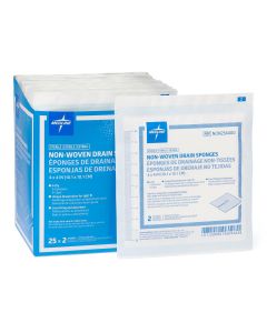 Blue box showing product with individual wrapped gauze.