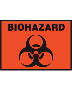 Orange vinyl biohazard sign with black Biohazard word and icon.