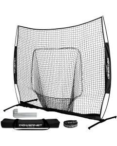 Black PowerNet hitting net with strike zone target; metal ground stakes; wristband; and carrying case.