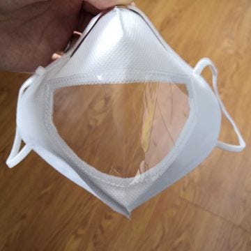 Front view of Mask with Clear Mouth Insert with 5 per bag