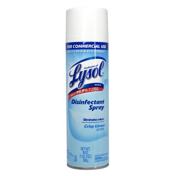 Front view of 19 oz. can of Crisp Linen Lysol Disinfectant Spray