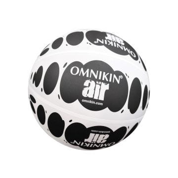 A black and white ball with OMNIKIN AIR written in white lettering.