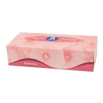 Front view of closed box of 100 sheets of 8" x 7" Facial Tissue