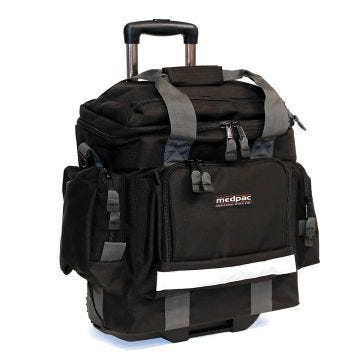 angle view of the medpac mini medtrunk wheeled bag in black