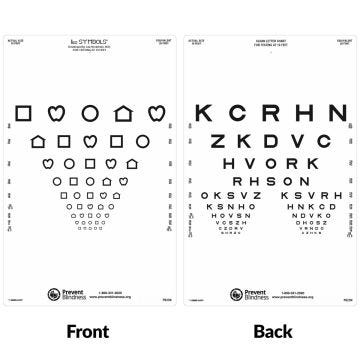 Front and back view of Prevent Blindness LEA and Sloan Letters (PB231N) Chart 