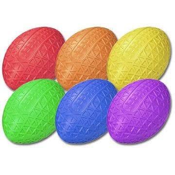 Front view of 6 assorted colors (Red, Orange, Yellow, Green, Blue and Purple) Easy Grip Footballs