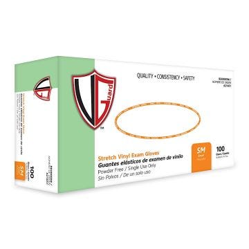 Front view of box of 100 Small, Cream, Smooth 4.3 Mil Vinyl Exam Gloves