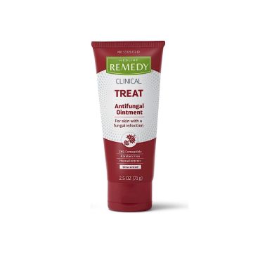 front view of remedy clinical antifungal ointment treatment for sensitive skin; miconazole nitrate 2%; chg compatible; paraben free and hypoallergenic; 2.5 oz.