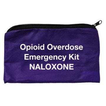 Front view of Purple Naloxone Opioid Labeled Overdose Zippered Pouch 