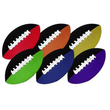 Set of 6 Soft Touch No-Sting Footballs in red, orange, yellow, green, blue, and purple