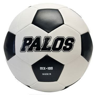 Front view of Size 5 Black PALOS MX-100™ Composite Soccer Ball