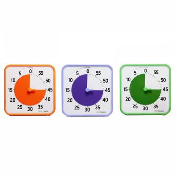 set of three 8 inch 60 minute visual timers in three different colors for learning centers or stations