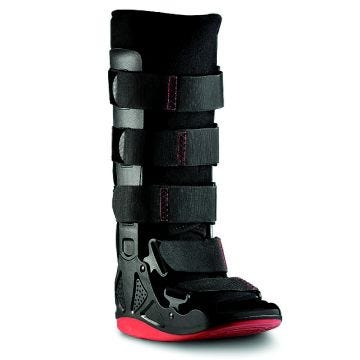 The xceltrax tall orthopedic walking boot is designed to stabilize and protect the foot and ankle. Includes integrated straps for support and compression.