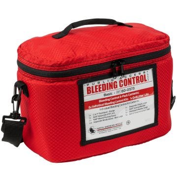 Front view of Red Nylon Bag with Bleeding Control contents