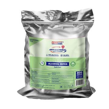 Front view of package of 800 GERMisept Sanitizing Anti-Bacterial Wipes