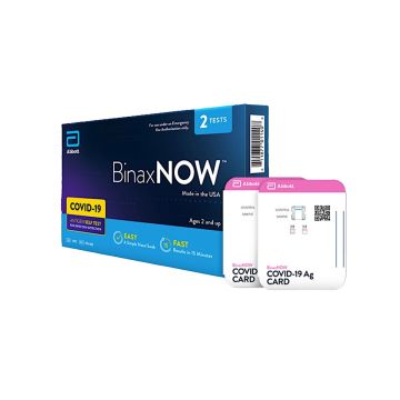 the binaxnow covid-19 antigen self test kits for infection detection featuring two binaxnow covid-19 ag cards next to box