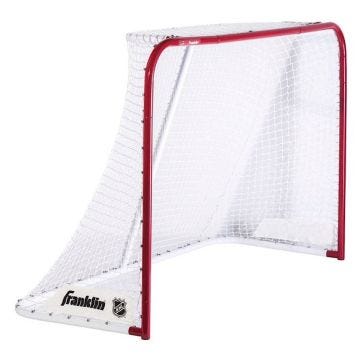  a franklin 72 inch quickset red steel hockey goal with heavyweight white net